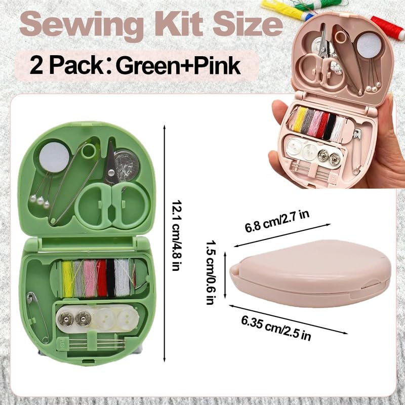 REROON Paquete de 2 mini kit de costura de viaje para regalos de Navidad, suministros de costura esenciales para dormitorio para adolescentes y niños, kit portátil de reparación de hilo y aguja de