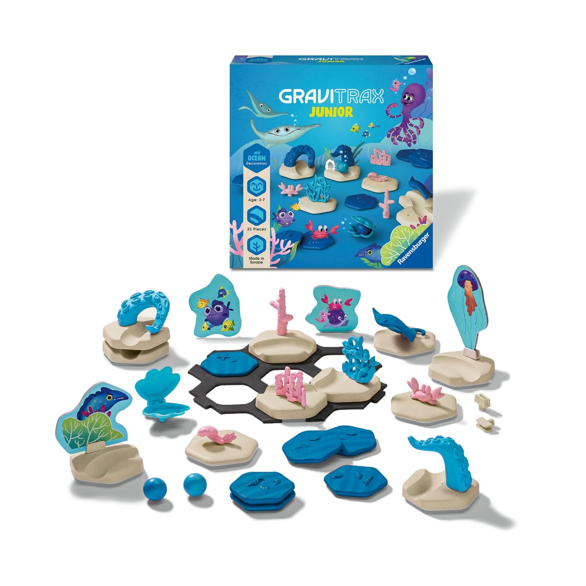 Ravensburger GraviTrax Junior Extension Ocean - Expandable Marble Run for Children, Marble Run Mainly Made from Renewable Raw Materials with Educational Toy and Construction Toy from 3 Years