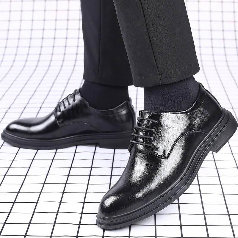Men Black Dress Oxford Shoes Lace-up Anti-Slip Height Increasing Outdoor Uniform Calfskin Leather Breathable3