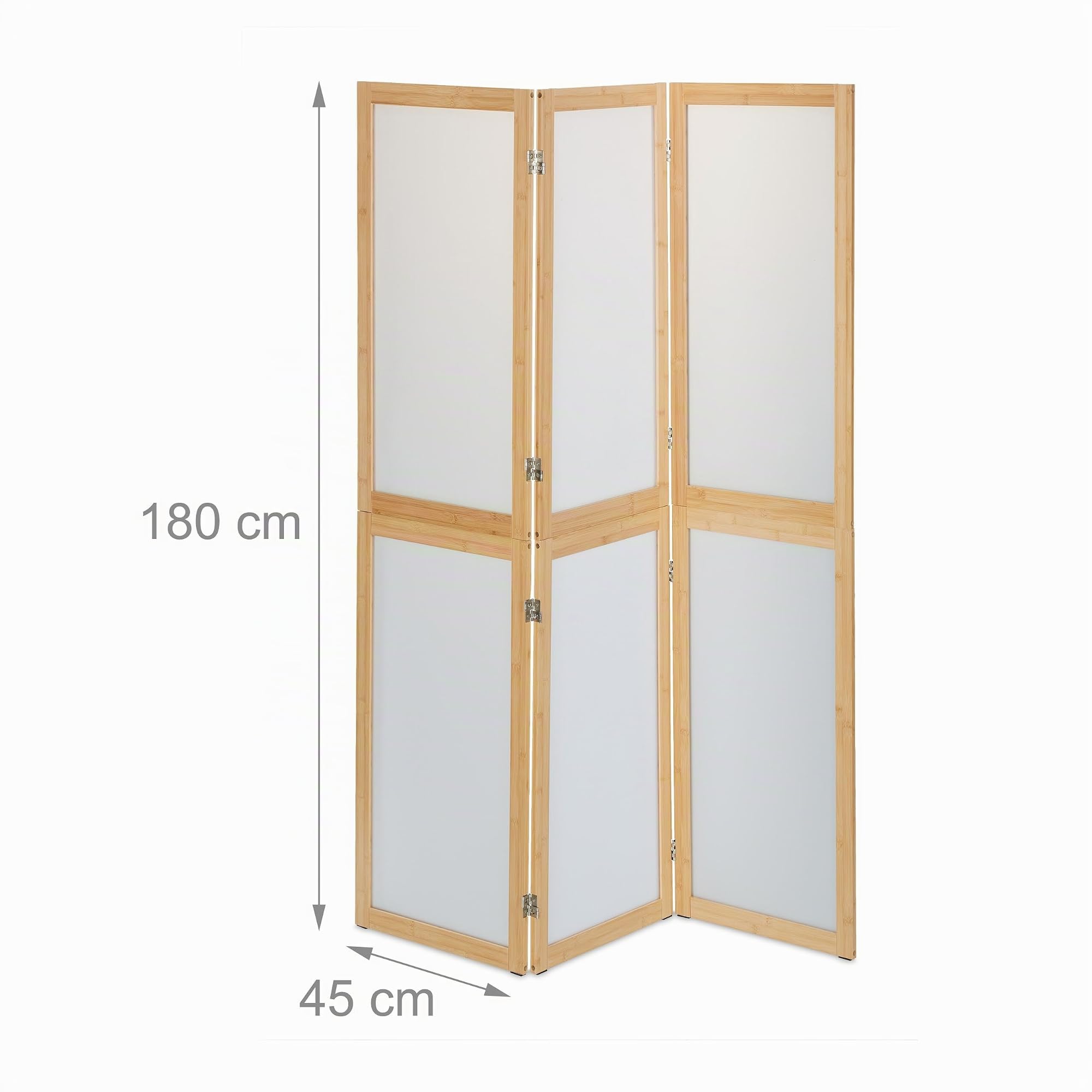 Relaxdays Biombo Triple Plástico y Bambú, Divisor Espacios Plegable, 180x136,5 cm, Tabique Interior, Natural y Blanco