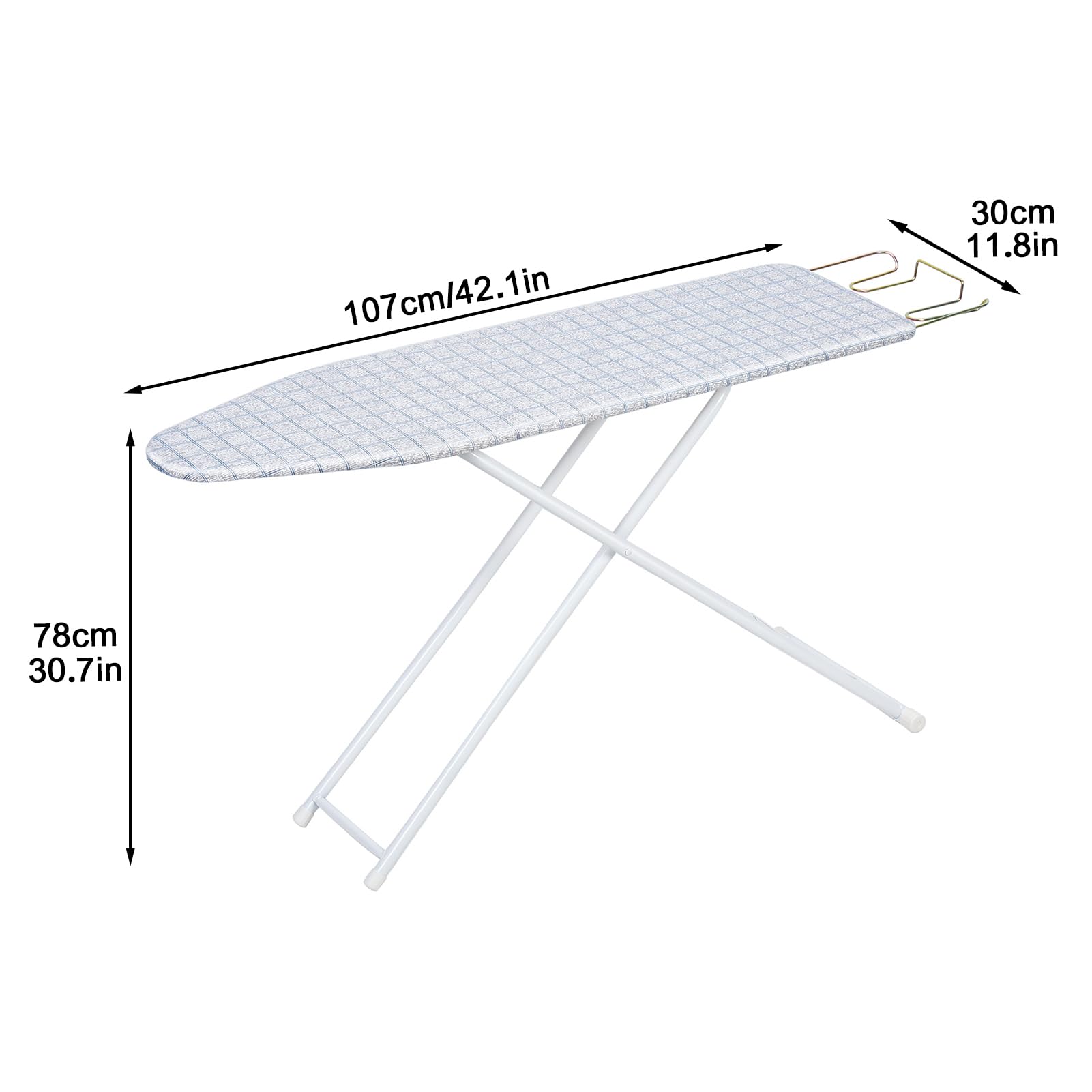 Asse da stiro pieghevole, dimensioni standard, 106,7 cm, piccola, per appartamenti, regolabile in 4 altezze, salvaspazio, struttura in metallo, tavolo in ferro, perfetto per soggiorno e lavanderia