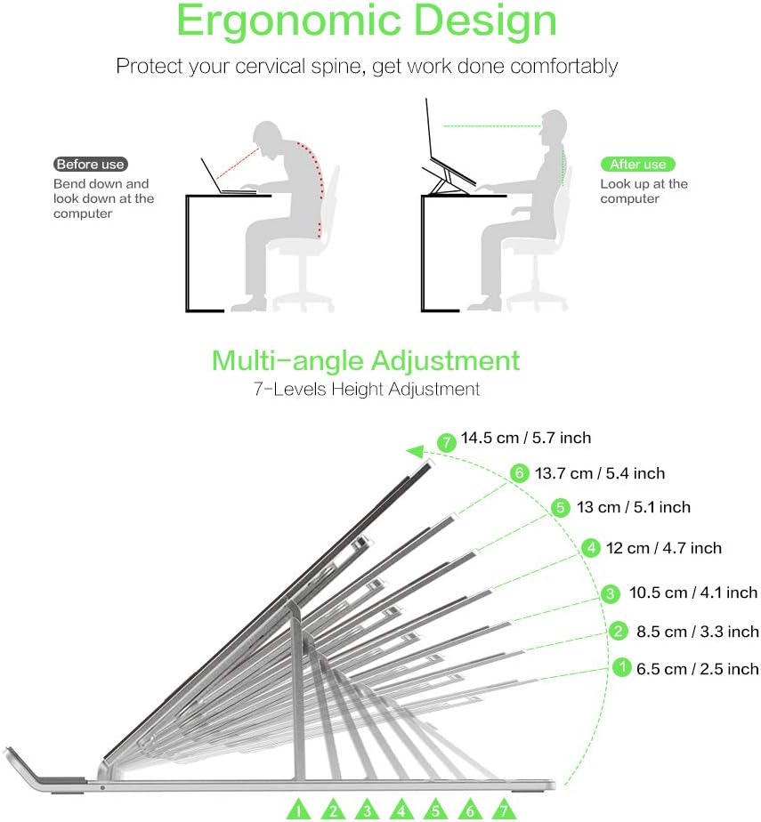 M JJYPET Laptop Stand, Aluminum Computer Holder, Ergonomic Laptops Elevator for Desk, Adjustable Notebook Stand for Laptop Compatible up to 17 inches,Foldable, Portable : Electronics