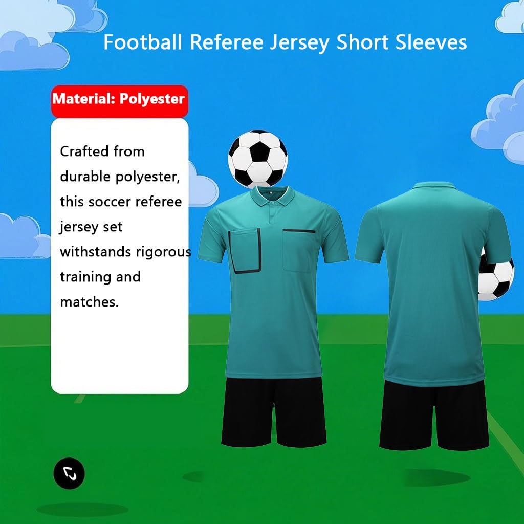 Ensemble d'arbitre de Football for Homme: Maillot à Manches Courtes et Short avec Poches, Polyester Respirant et à séchage Rapide, idéal for l'entraînement et Les matchs.