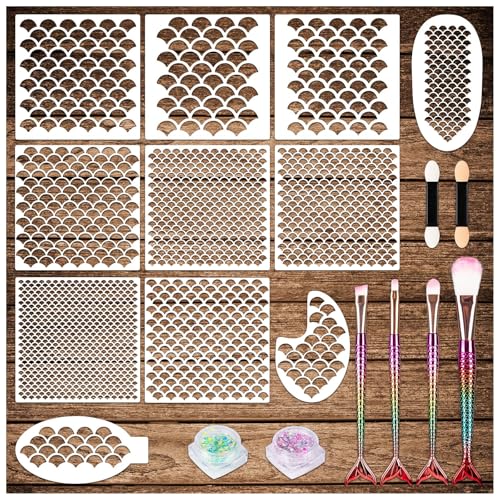 Mermaid Scale Stencil Kit, Set of 19 Women Girls Body Art Face Painting