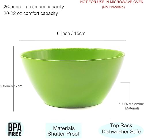 Miniatura 2 de KOXIN-KARLU Tazones de melamina de 6 pulgadas, cuencos de cereales de 26 onzas, juego de 6 unidades, multicolor, 100% melamina, aptos para