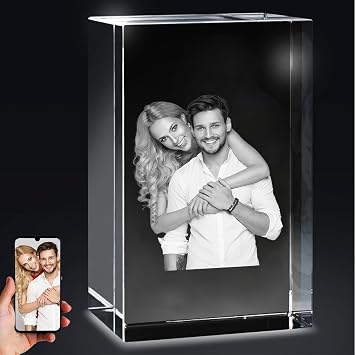 Egowry Personalized 3D Crystal Photo,Custom Rectangular Crystal Engraved Inside The Crystal with Your Own Picture Valentines Day Gifts