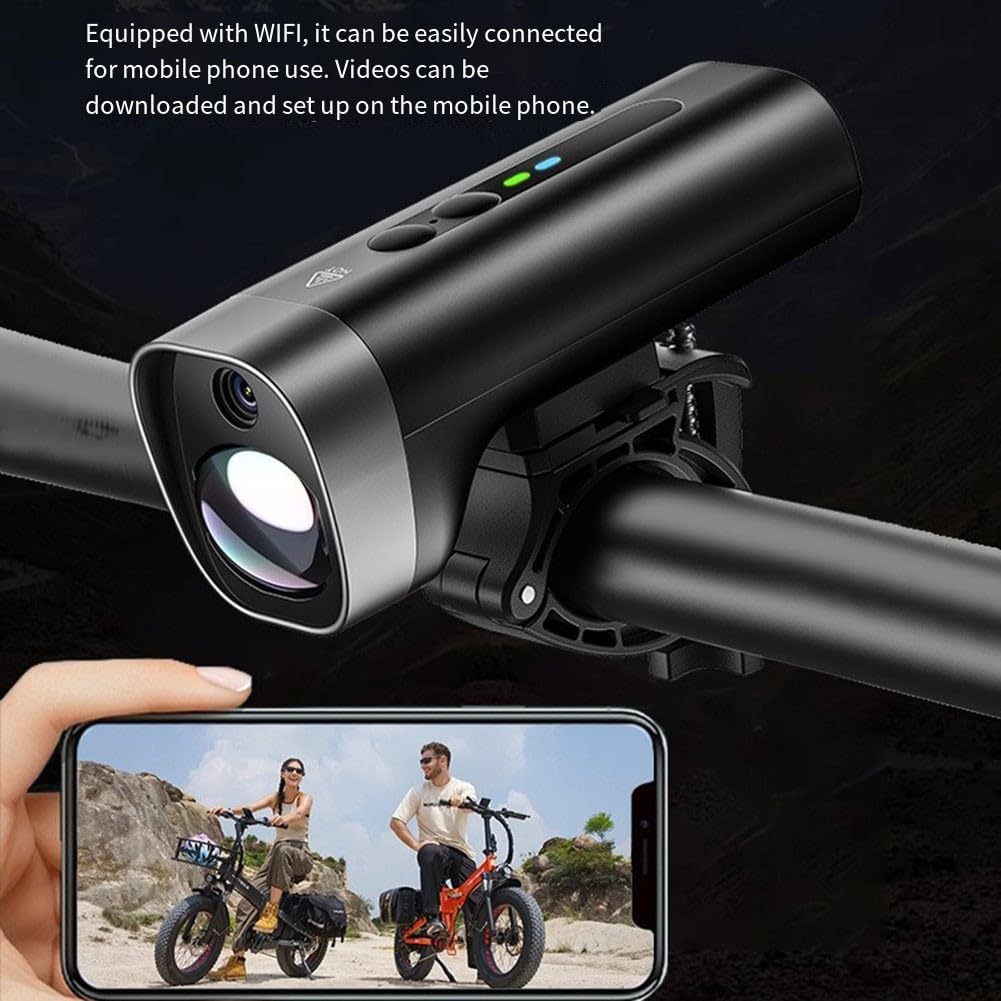 Cámara de bicicleta HD 1080P con grabación en bucle, conectividad WiFi, luz LED, grabadora de ciclismo nocturno para aventuras al aire libre, color negro