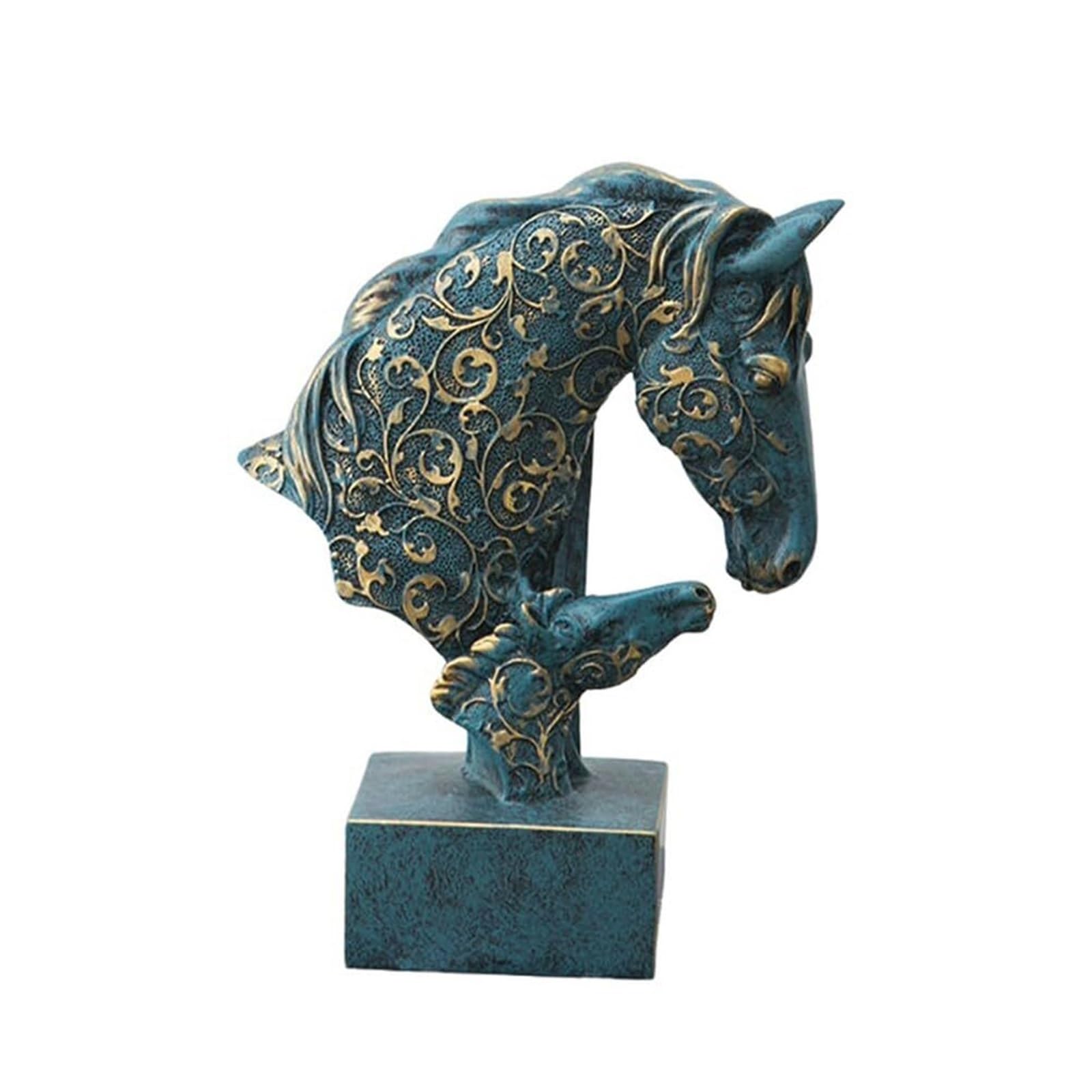 FriendshipHome Home Decor 9.4-Inch Horse Statue Sculpture Art Head Ornament Desktop Figurine Table Center Piece(Blue)
