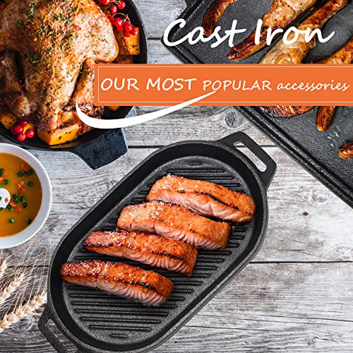 Cast Iron Grill Plate Oval,Cast Iron Cookware With Removable Handle,Cast Iron Steak Plate Sizzle Griddle,Pre-Seasoned Cast Iron Oven Grilling Pan #TOP2