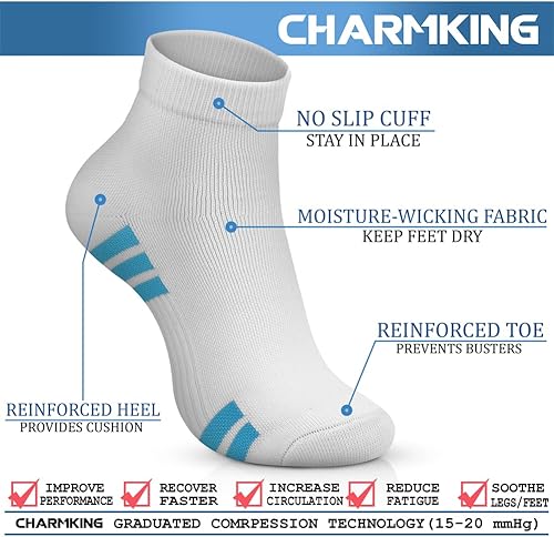 Miniatura 4 de CHARMKING Calcetines de compresión para mujeres y hombres, circulación de 15 a 20 mmHg, lo mejor para atletismo, correr, ciclismo, enfermera, uso