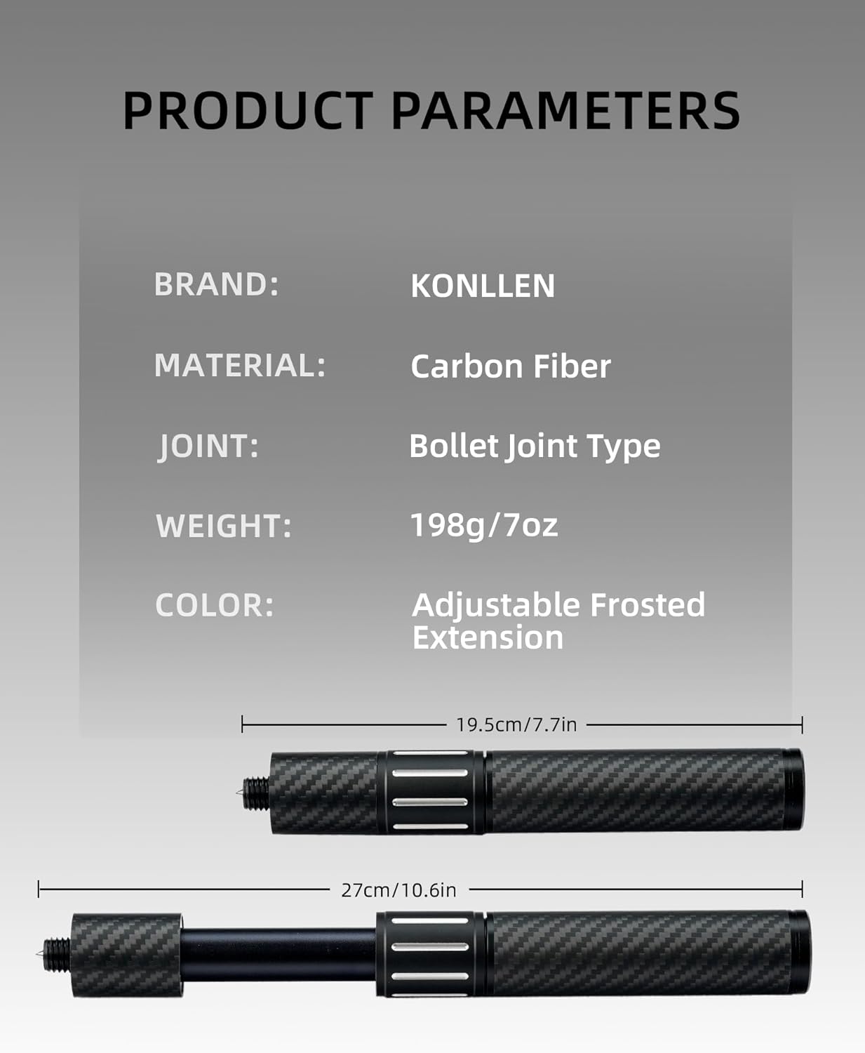 KONLLEN Pool Cue Extension with 3 Bumpers Carbon Fiber Billiards Cue Extension Billiard Accessories for Pool Sticks