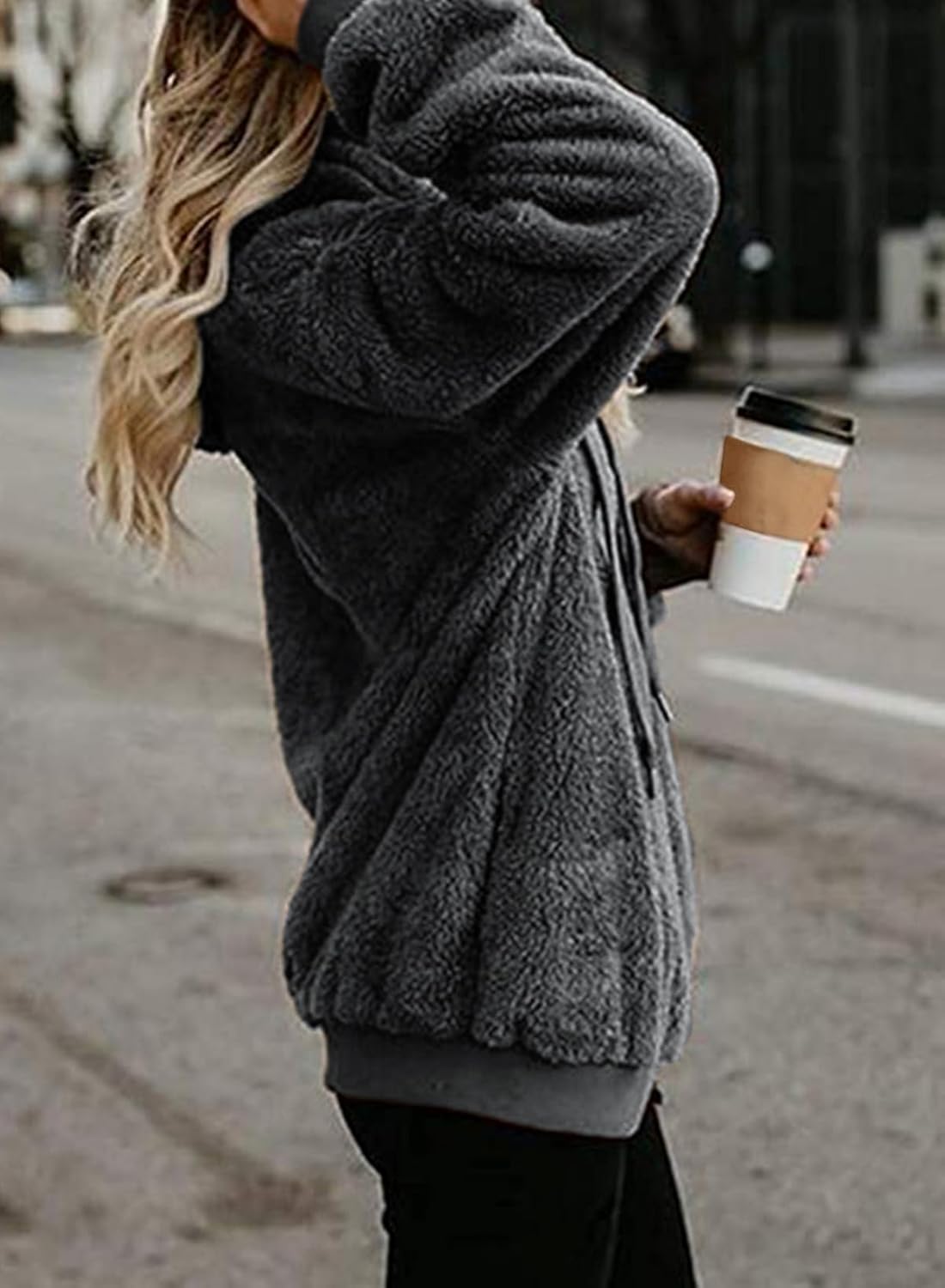 Nirovien Womens Sherpa Jacket Fuzzy Zip Up Hoodie Oversized Fleece Jackets Fluffy Coat with Pockets - Image 3