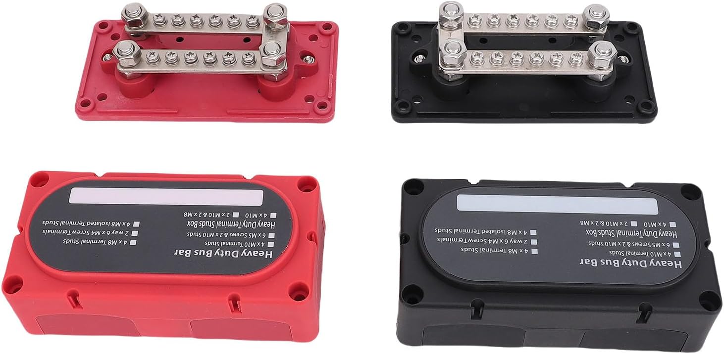 FTVOGUE Bus Bar 48V 150A Power Distribution Block with M8 Studs & Flame Retardant Base, 12 Screw Terminals for Secure Wiring in Automotive Marine RV DC Systems