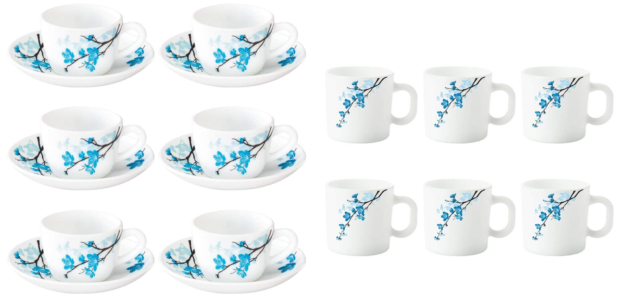 Larah By Borosil - Mimosa (LH) Cup & Saucer Set, 140ml, 12-Pieces, White & Blue and Mimosa Opalware Mug Set, 6-Pieces, White (B08PDBJR8F) Amazon Price History, Amazon Price Tracker