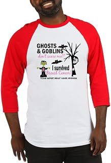 CafePress Halloween 1 Breast Cancer Baseball Jersey Cotton Baseball Jersey, 3/4 Raglan Sleeve Shirt Red/White
