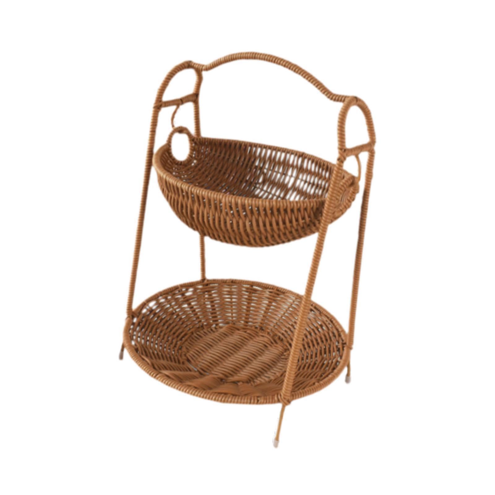 PIXZCSA Woven Baskets Snack Tray Buffet Stand Fruit Stand Two Tiered Organizer For Family Togethers And Events Storage Organizer Holder Display Serving Fruit