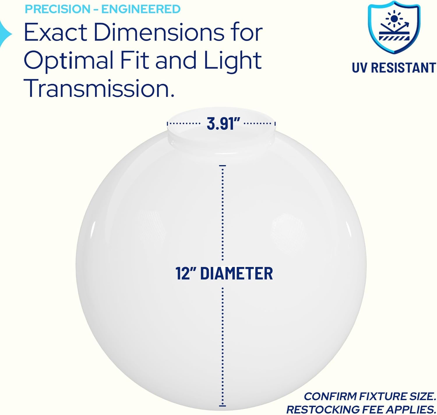 KASTLITE 12" Acrylic Lamp Post Globe | Street Light Replacement Light Cover | Smooth Finish | Manufactured in USA | White Globe with 3.91" Fitter Neck