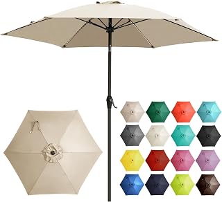 Ayge 7.5FT Beige Patio Umbrella - UV Resistant, Windproof Crank Tilt, 8 Fiberglass Ribs for Deck Pool Garden Shade
