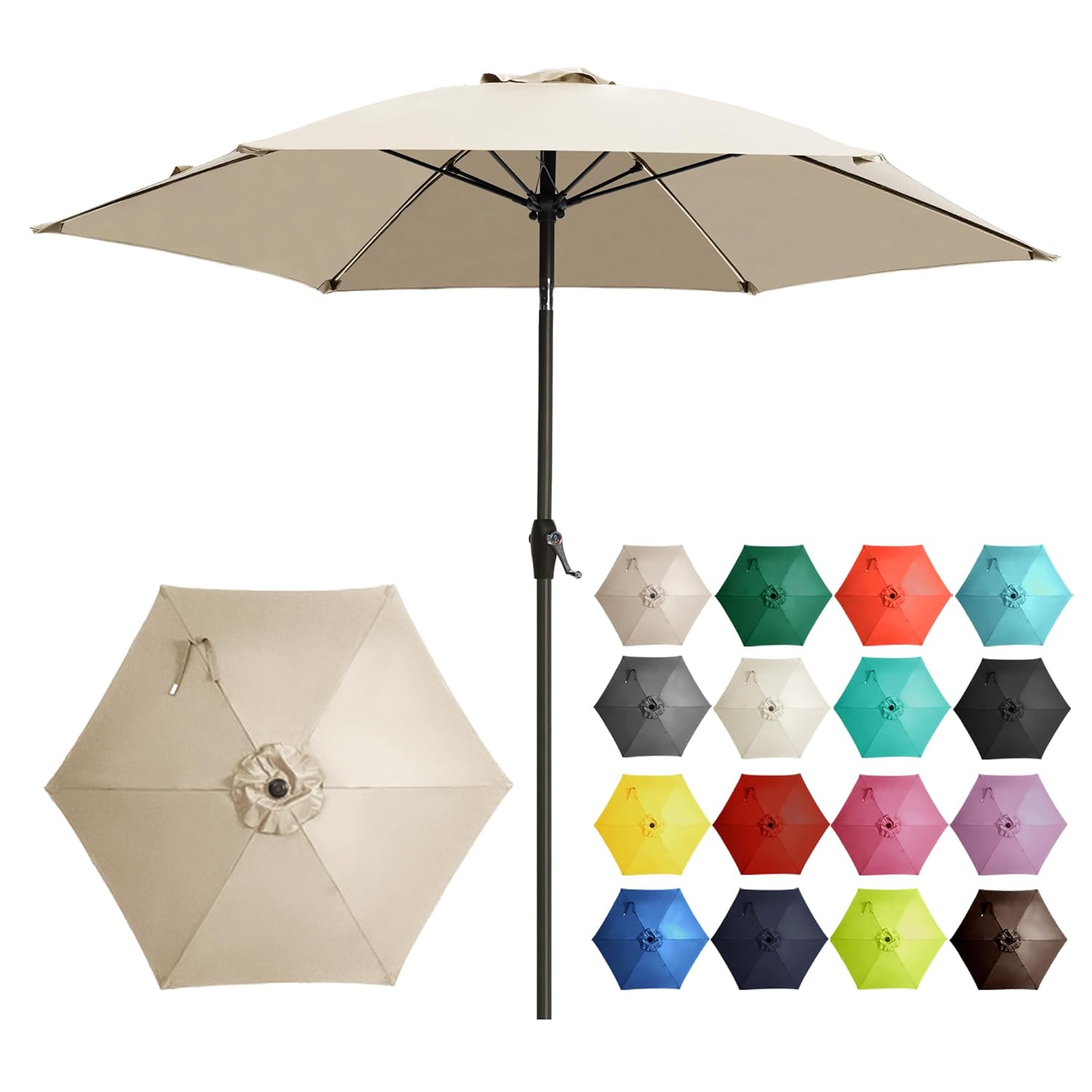 Ayge 7 5FT Large Outdoor Patio Umbrella Market Table Umbrella-UV Resistant Easy Push Button Tilt and Crank 6