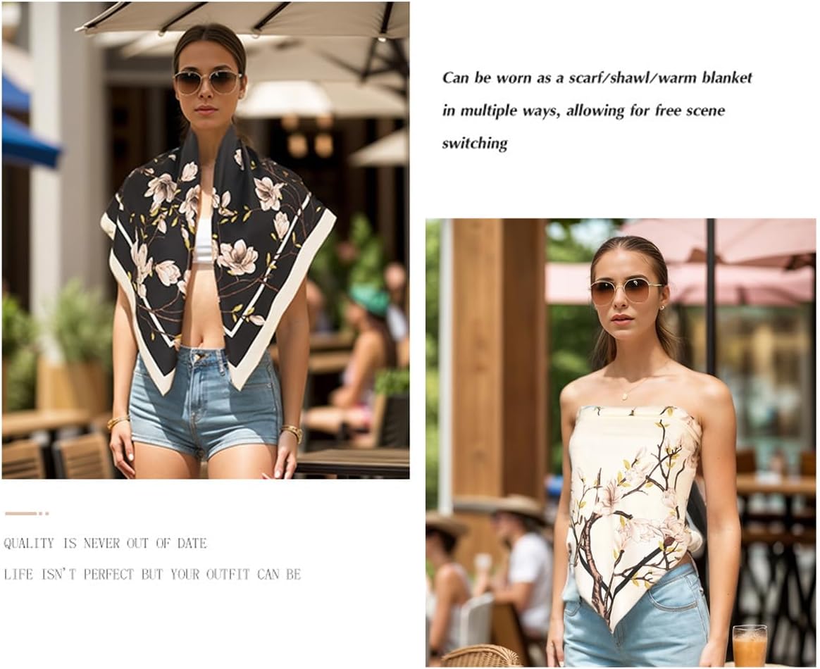 K-Elewon Large Square Scarf 43" Silk Scarf Fashion Scarves Silk Feeling Hair Wrapping Scarfs Night Sleeping Headscarf - Image 5