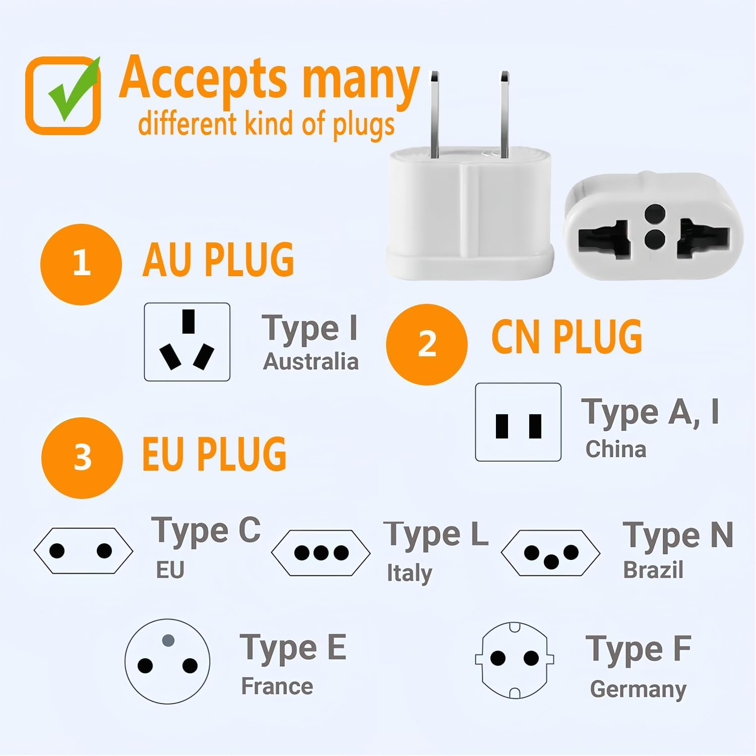 European to US Plug Adapter, Travel Small European to American Outlet Adapter, EU to US Adapters, 220V to 110V Plug Pin Converter, European Plug Adapter to USA Power Converter, White, 8-Pack
