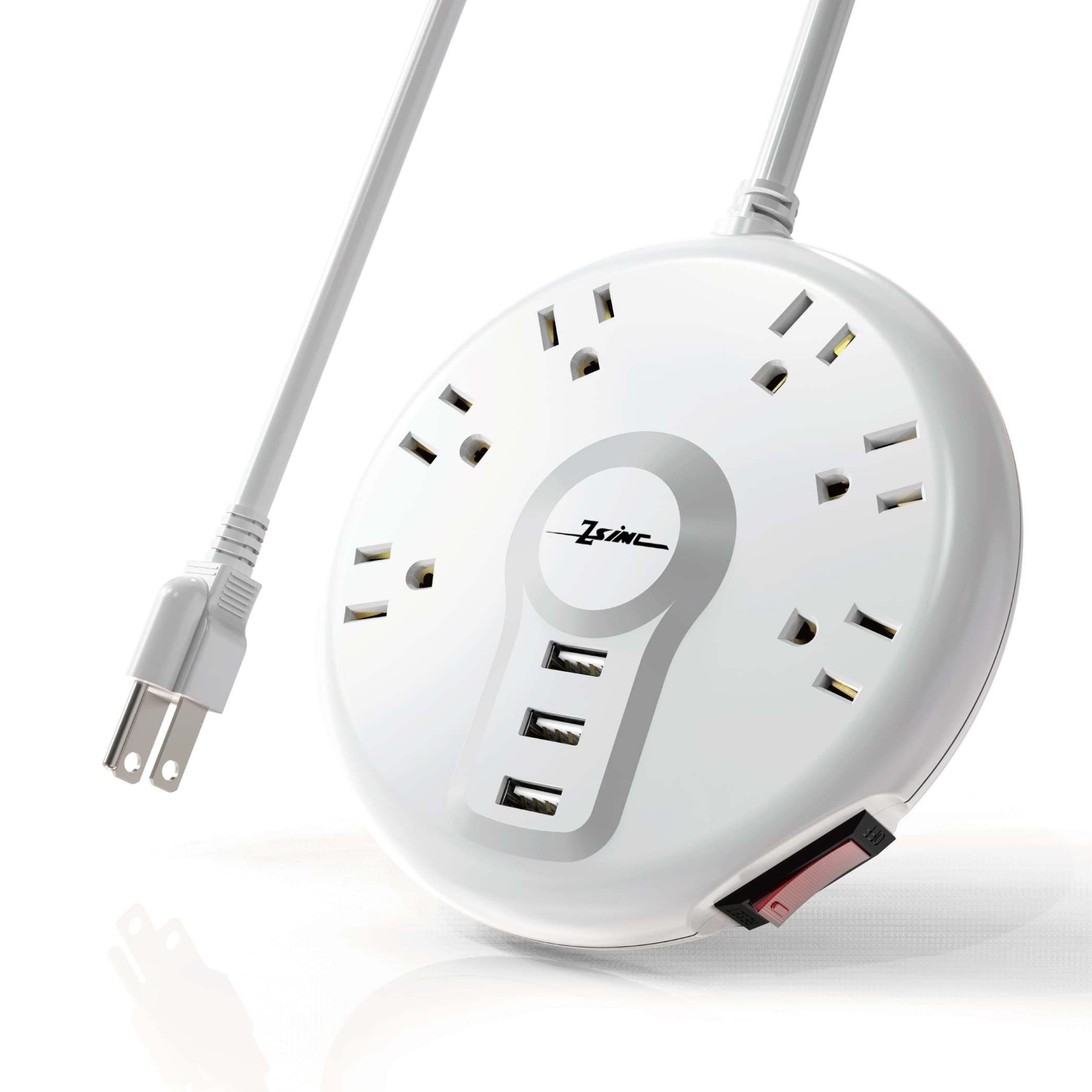 Power Strip, 6 Outlets and 3 USB Ports 6.5FT Long Extension Cord, Circle Socket Overload, 100% Copper Core, Flat Plug Charging Station Compact for Office, Home, Travel (White)-image-47