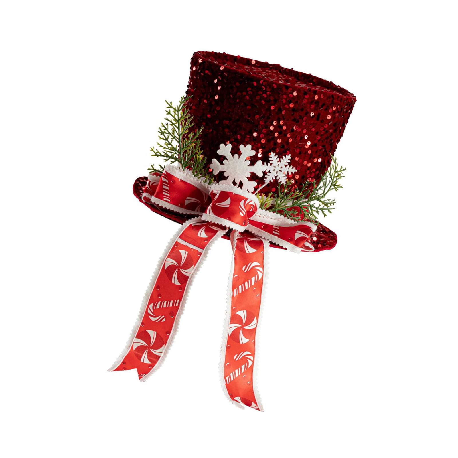Whoasyst Sequins Christmas Tree Toppers Hat with Snowflake Detail and Candy Bowknot for Holiday Party Tree Decorations Display Sequins Decoration