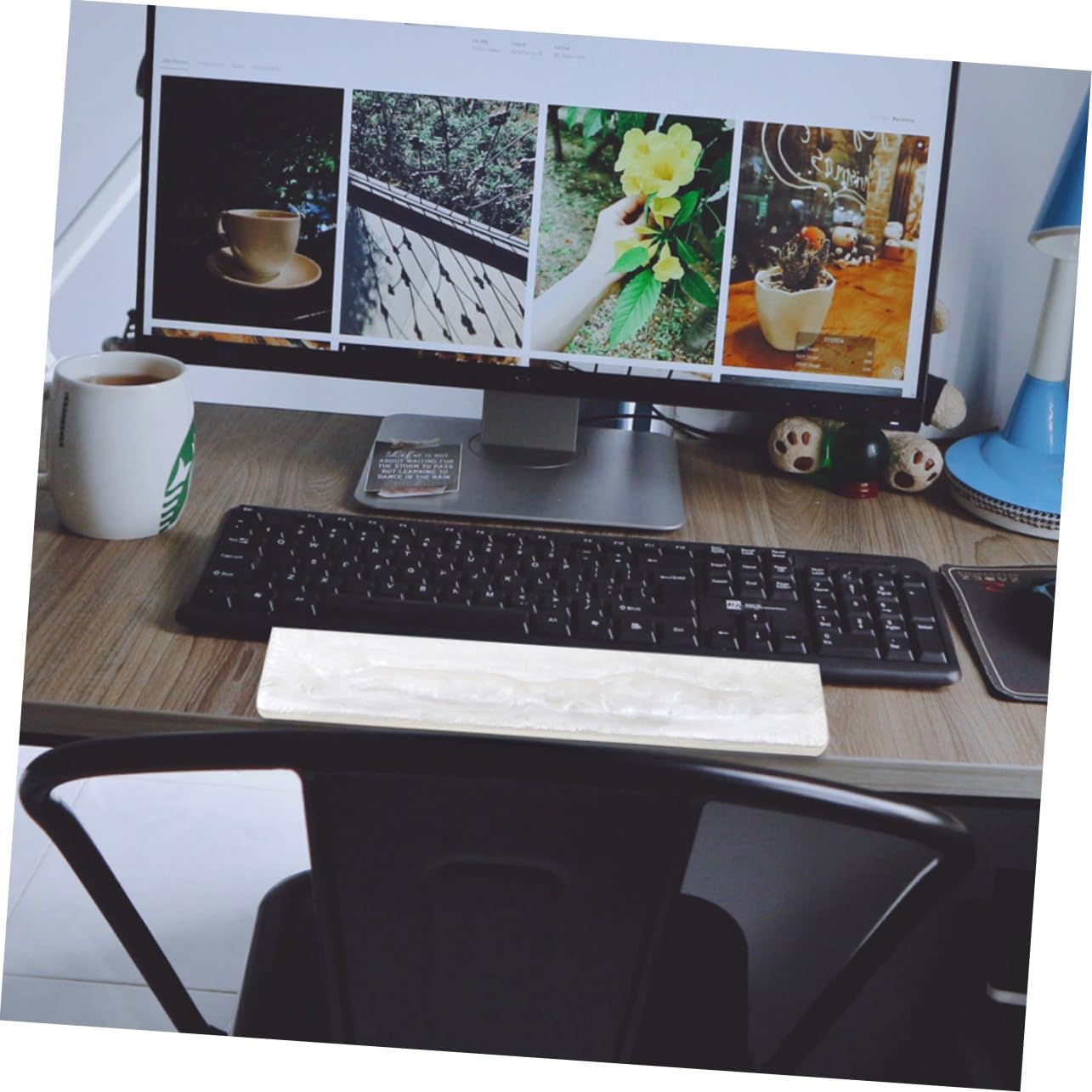 White Pearl Resin Keyboard Wrist Rest Cushion for Gaming and Office Use Ergonomic Anti-Skid Support Pad Key Mechanical Keyboards Relieves Hand and Elbow Fatigue