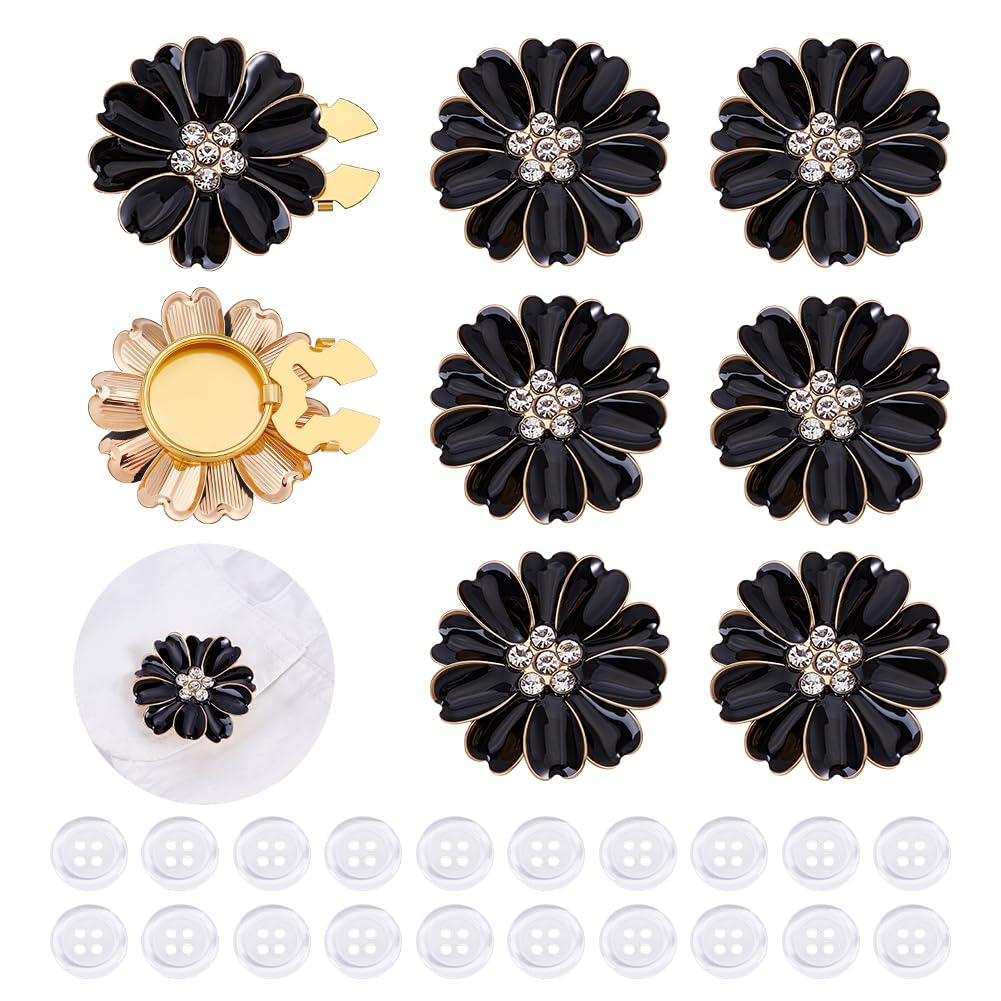 Botones de flores negras con strass OLYCRAFT y fundas decorativas para camisas y vestidos