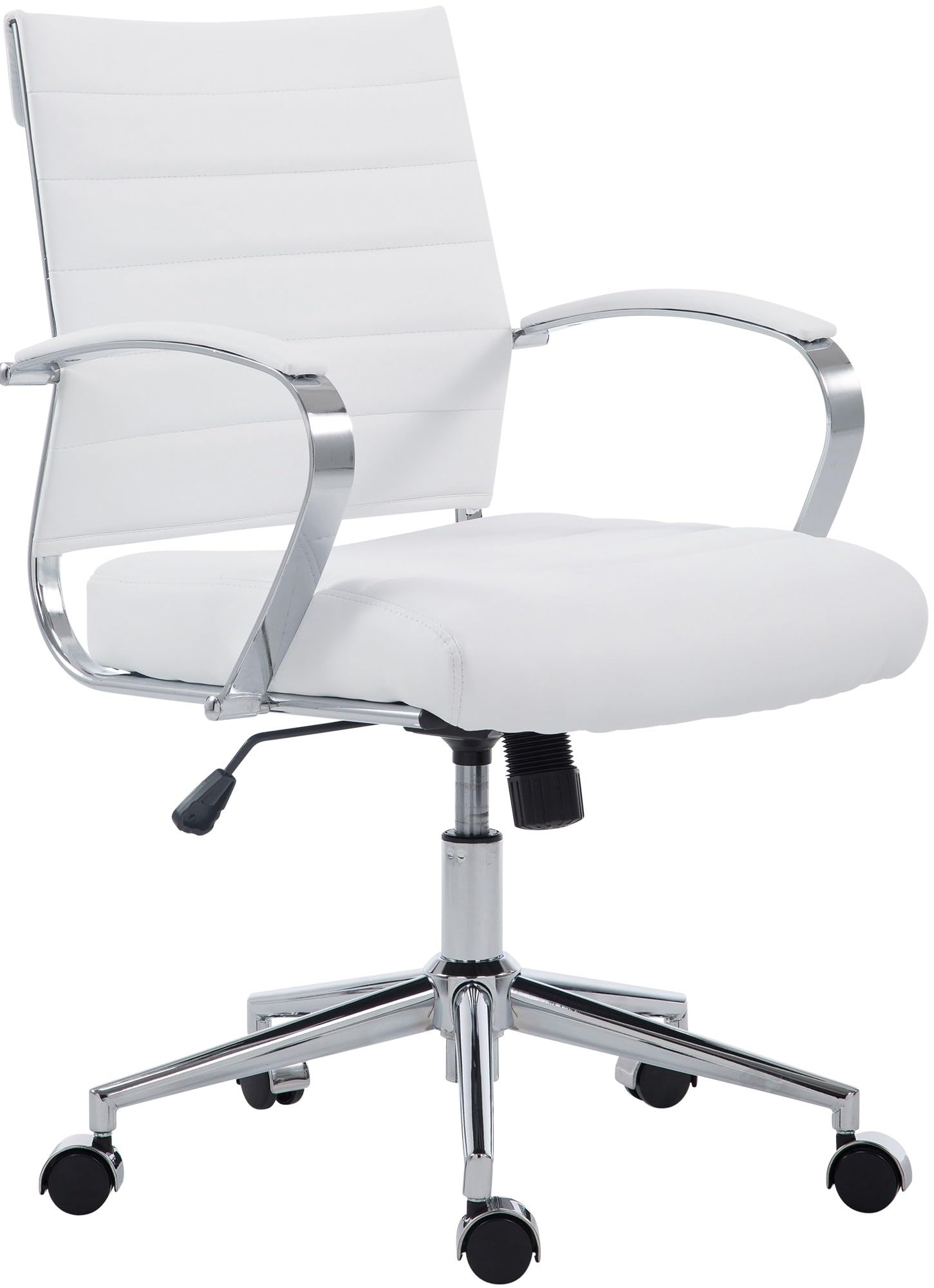 CLP Silla de Oficina Oakland en Cuero Real, Polipiel o Tela I Silla de Escritorio Moderna con reposabrazos & Ruedas, Color:Blanco, Material:Cuero Sintetico