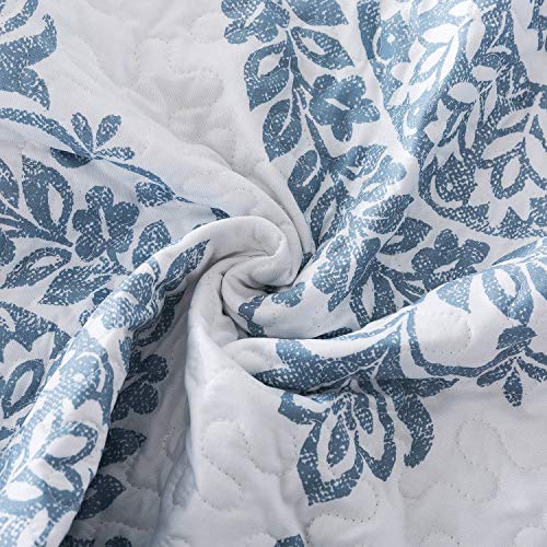 Honeilife Quilt Set Queen Size - 3 Piece Microfiber Quilts Reversible Bedspreads Patchwork Coverlets Floral Bedding Set All Season Quilts, Blue-Grey #TOP5