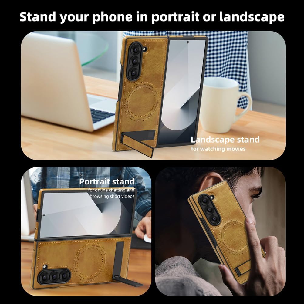 Funda magnética para Samsung Galaxy Z Fold 7, Funda de Cuero de Negocios Retro Delgada con Soporte Plegable para teléfono de Carga inalámbrica, Negra