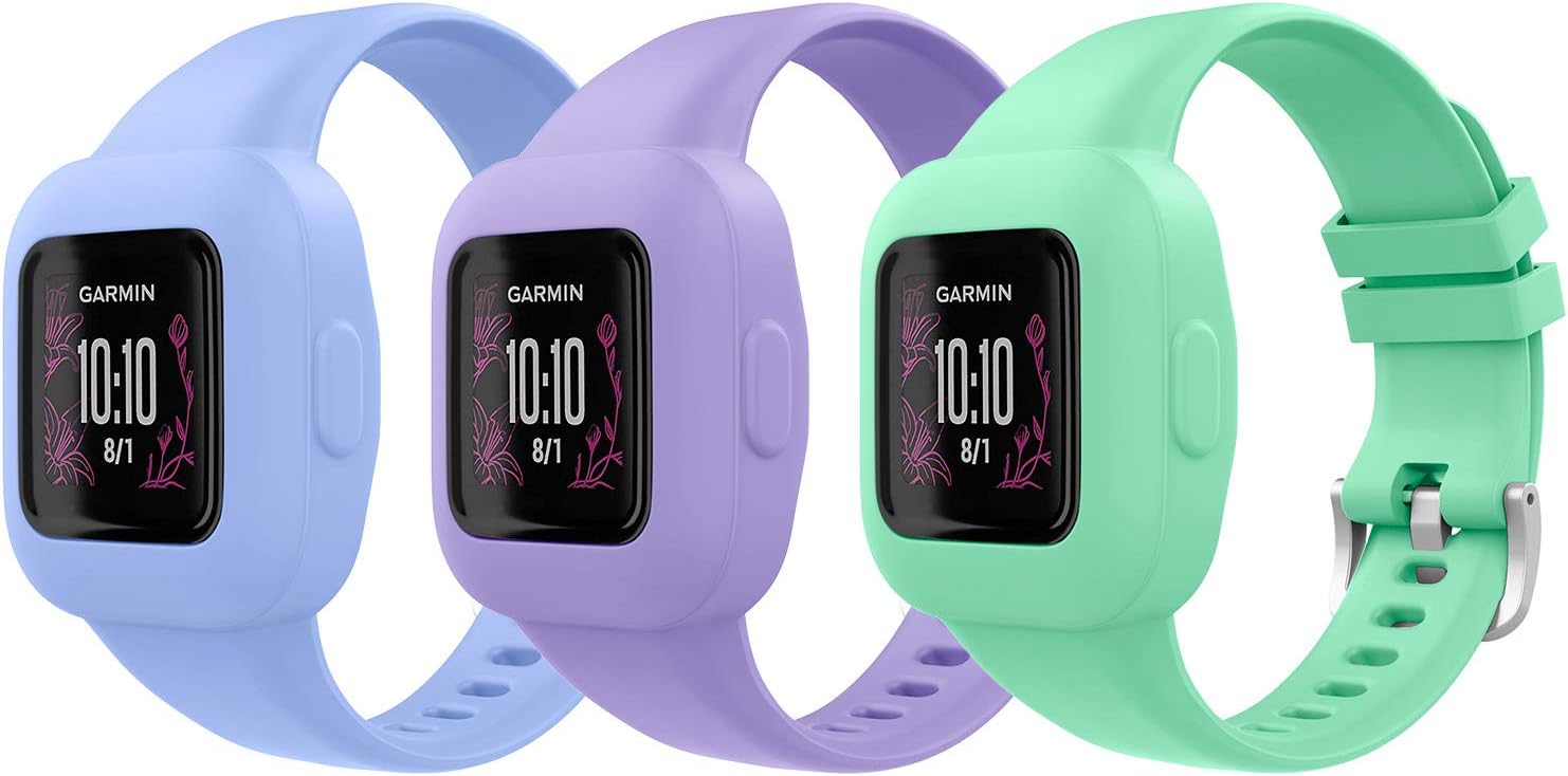 3PACK Band Compatible with Garmin Vivofit JR 3, Soft Silicone Adjustable Replacement Strap Wristband Bracelet