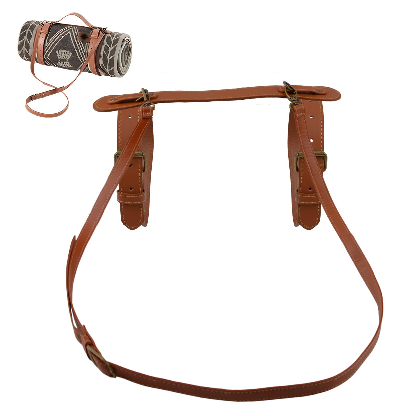 PU-Leder-Tragegurt für Picknickdecke und Yogamatte - Verstellbarer Schultergurt für Outdoor, Camping, Wandern, 58 cm