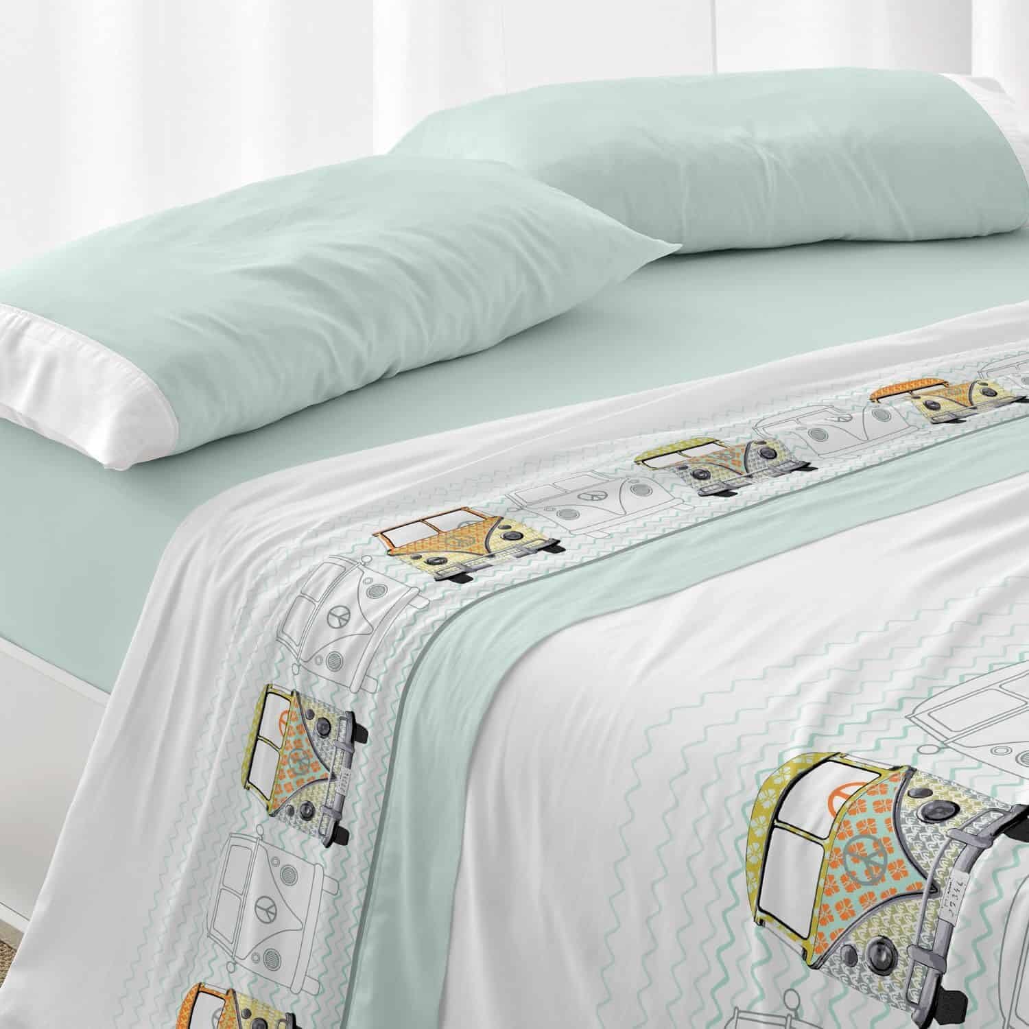 Burrito Blanco | Juego de sábanas | Cama de 135cm. (+Medidas Disponibles) | Diseño 107 | Color Menta (135x190/200cm.)