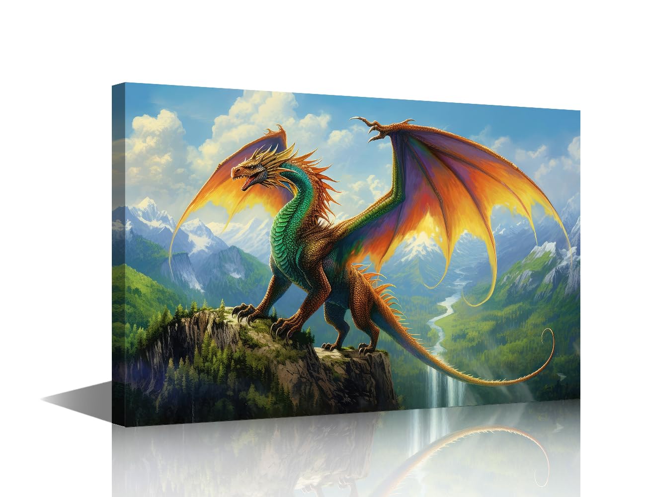 TISHIRON Canvas Wall Art Print Colorful Dragon Wall Art for Bedroom Mountain Landscape Wall Decor Art Paintings Animals Modern Giclee Artwork for Office Ready to Hang, 12x8in — image 1