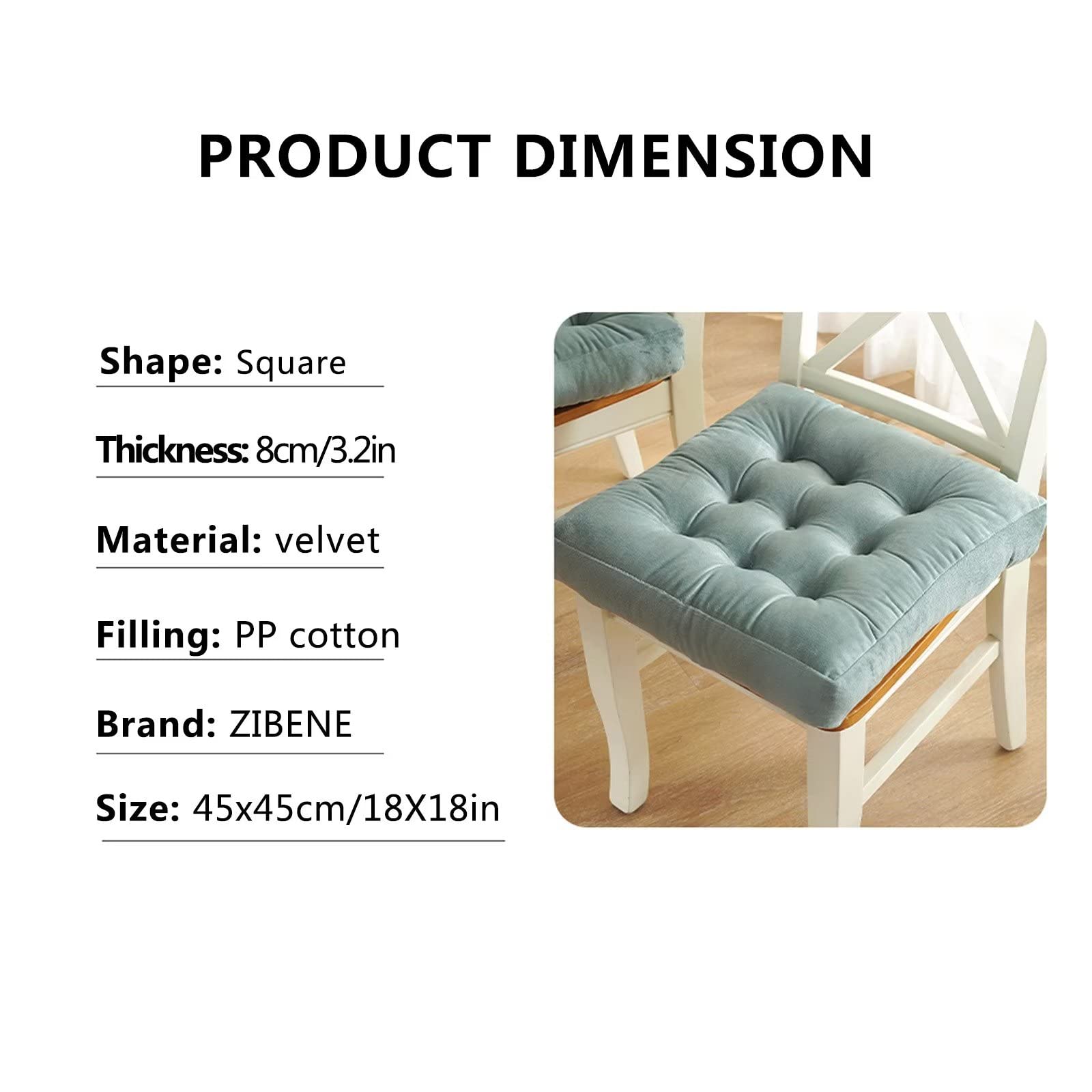 Juego de 2 cojines para sillas de cocina, 18 x 18, cojines para sillas de exterior, paquete de 2, cojines de asiento lavables para sillas de comedor, tela de terciopelo suave, antideslizantes, no se d