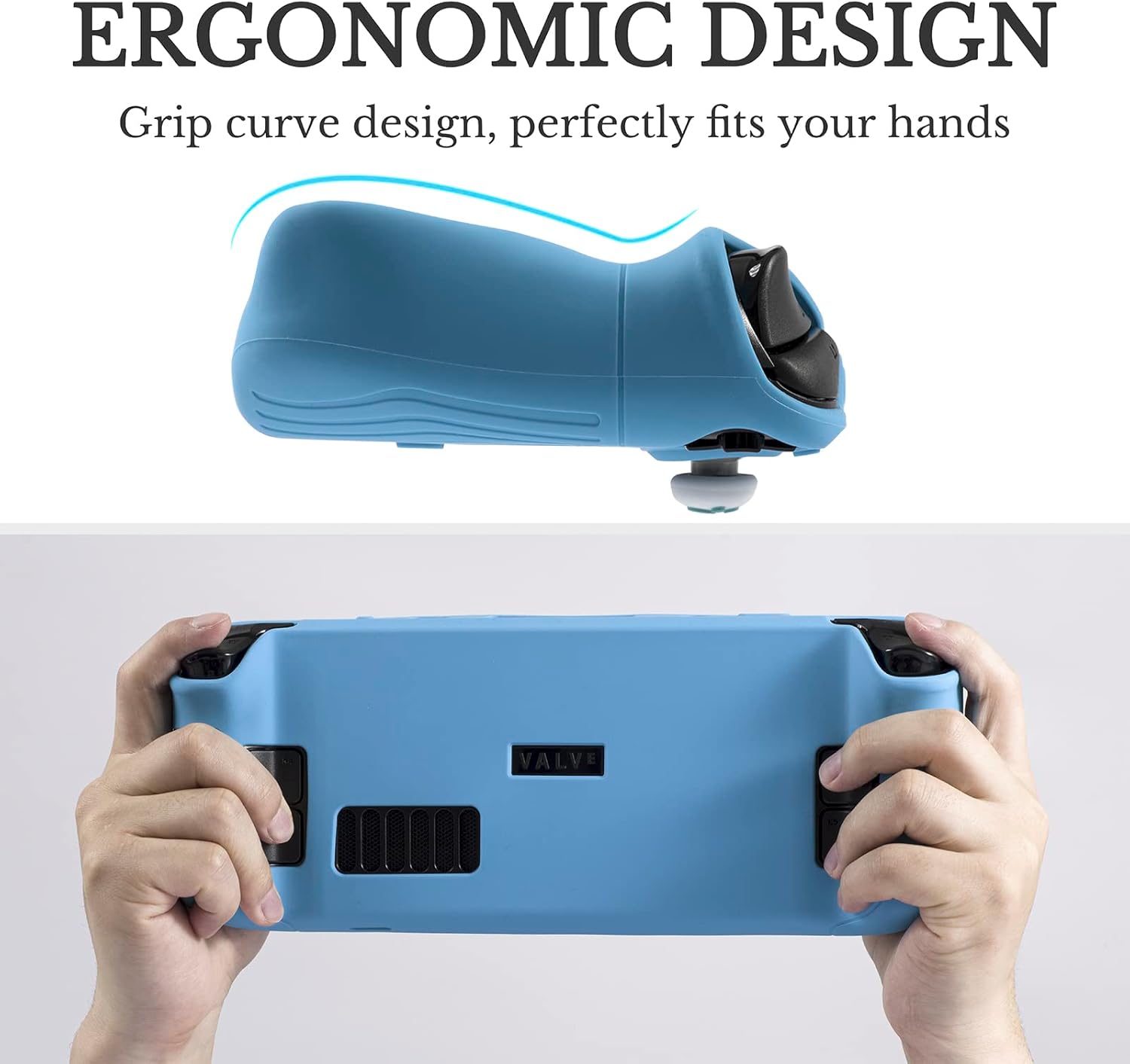 Protective Case for Steam Deck, All-Round Silicone Cover with Tempered Film and Non-Slip Thumb Grips, Anti Scratch Steam Deck Protector - Blue