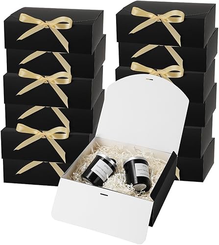 Miniatura 8 de PLINJOY 12 cajas de dama de honor con cinta de 10.7 x 9 x 3.5 pulgadas, cajas de regalo negras a granel para padrinos de boda (negro brillante)