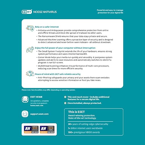 Miniatura 2 de ESET NOD32 Antivirus | 2025 Edition | 1 Device | 1 Year | Antivirus Software | Gamer Mode | Small System Footprint | Digital Download [PC/Mac]