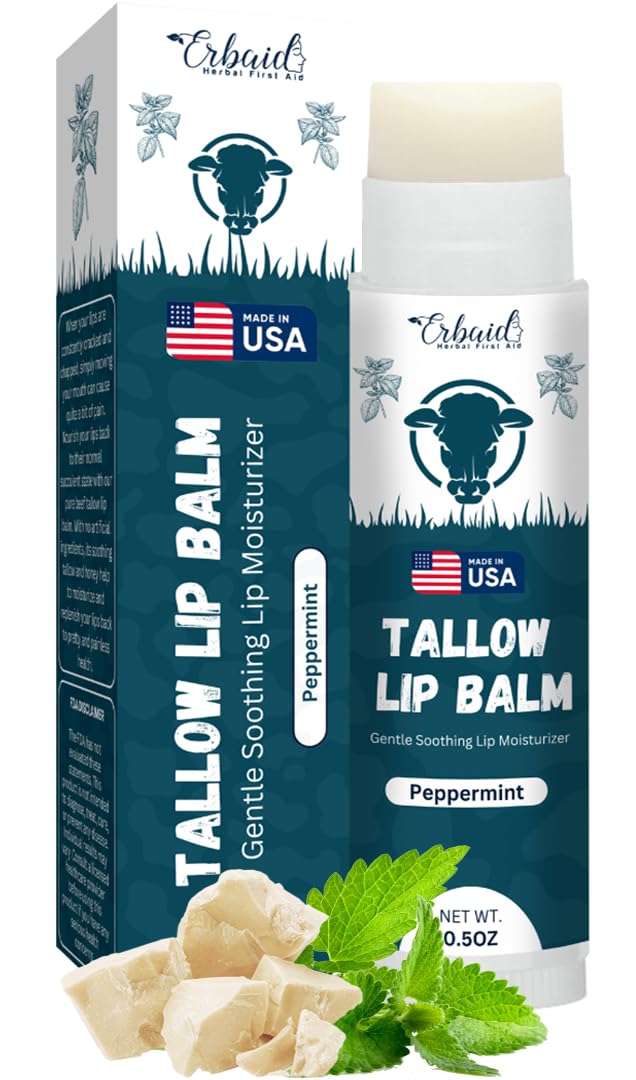 Beef Tallow Lip Balm Natural Tallow Beeswax Chapstick Hydrating Moisturizer Grass Fed Bison Tallow Balm Lip Care Soothes