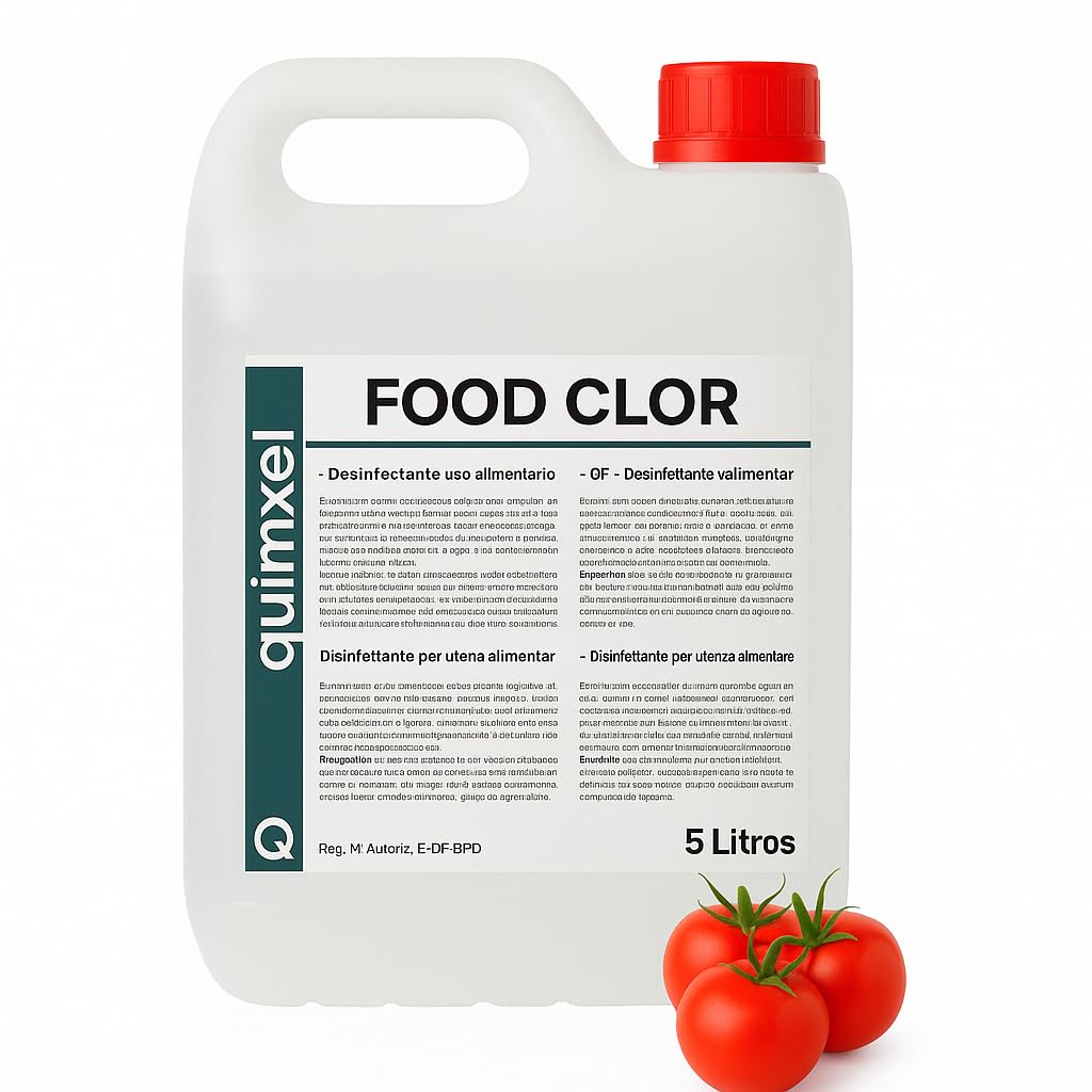 Desinfectante de frutas y verduras - Elimina eficazmente las bacterias - 5L - Apto para uso en industria alimentaria - Coadyuvante alimentario - Cumple con Normativa EN 901 (1)