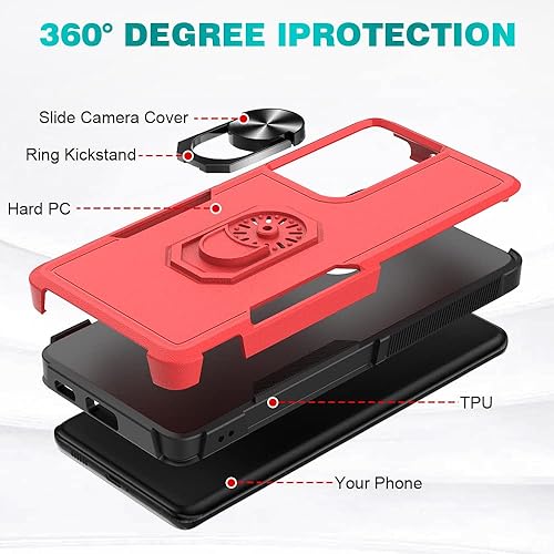 Miniatura 3 de Funda para Samsung Galaxy S21 Ultra 5G AWZHYDT de doble capa a prueba de golpes magnética con soporte de anillo resistente y (2 unidades) película