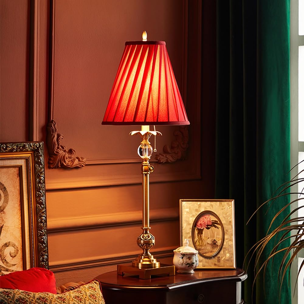 Retro Lampa Stołowa Do Sypialni: Nocna Lampa Stołowa, Miedziana Lampka Nocna Z Kloszem Z Tkaniny Do Salonu, Sypialni, Domu (Przełącznik Przyciskowy)