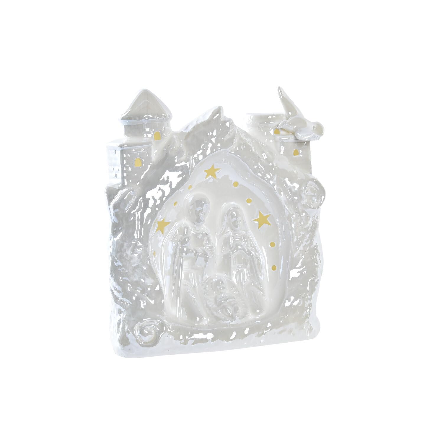 Crèche de Noël porcelaine blanche LED petit modèle pour décoration de table hivernale