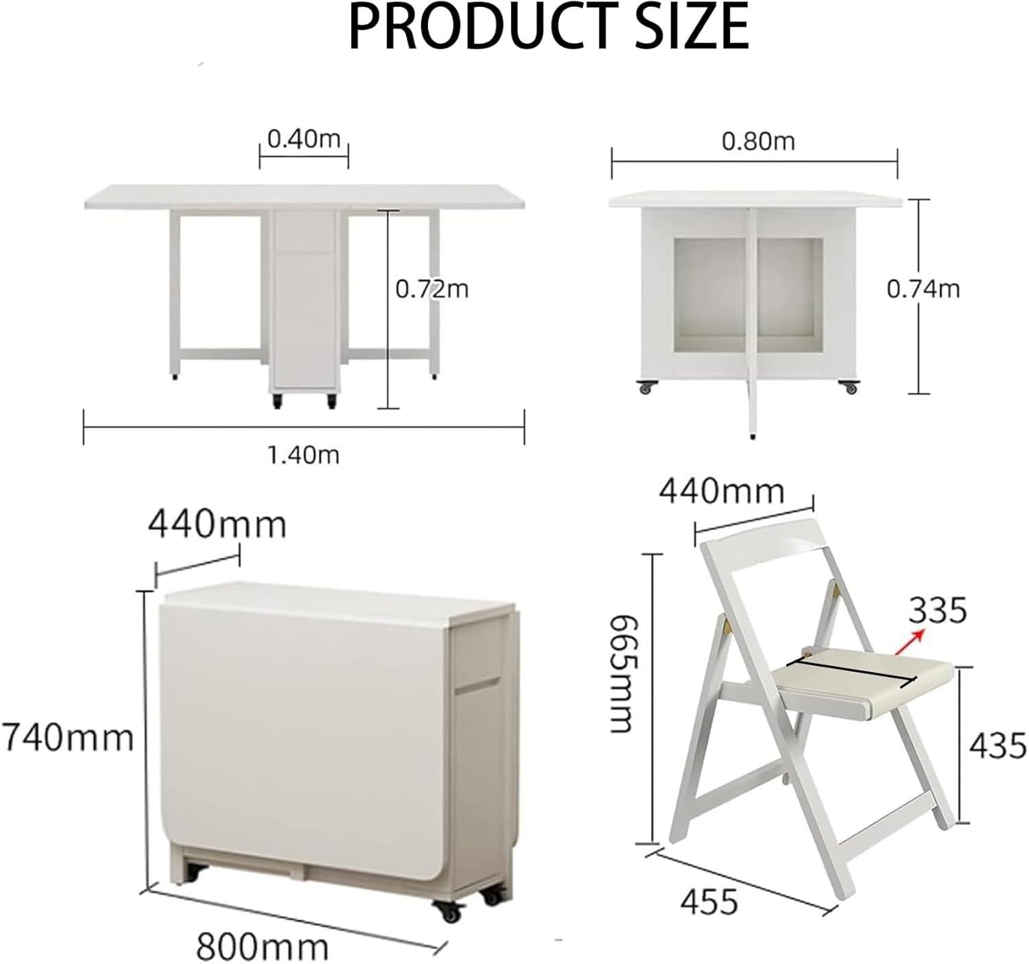 Tavolo da pranzo pieghevole compatto in legno massiccio con 6 sedie, tavolo da cucina multifunzionale per piccoli spazi, mobili salvaspazio, ideale per sala da pranzo e cucina