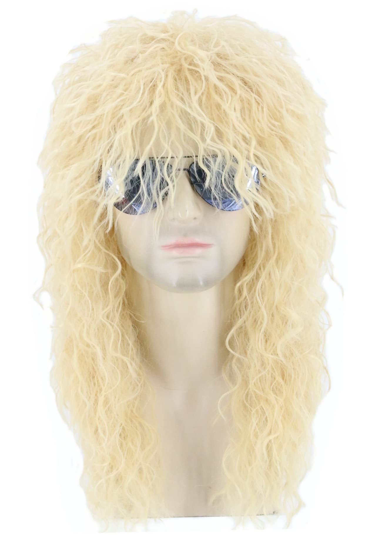 Topcosplay Blonde 80s Wig for Men or Women Mullet Wig Long Curly Rocker Punk Wigs