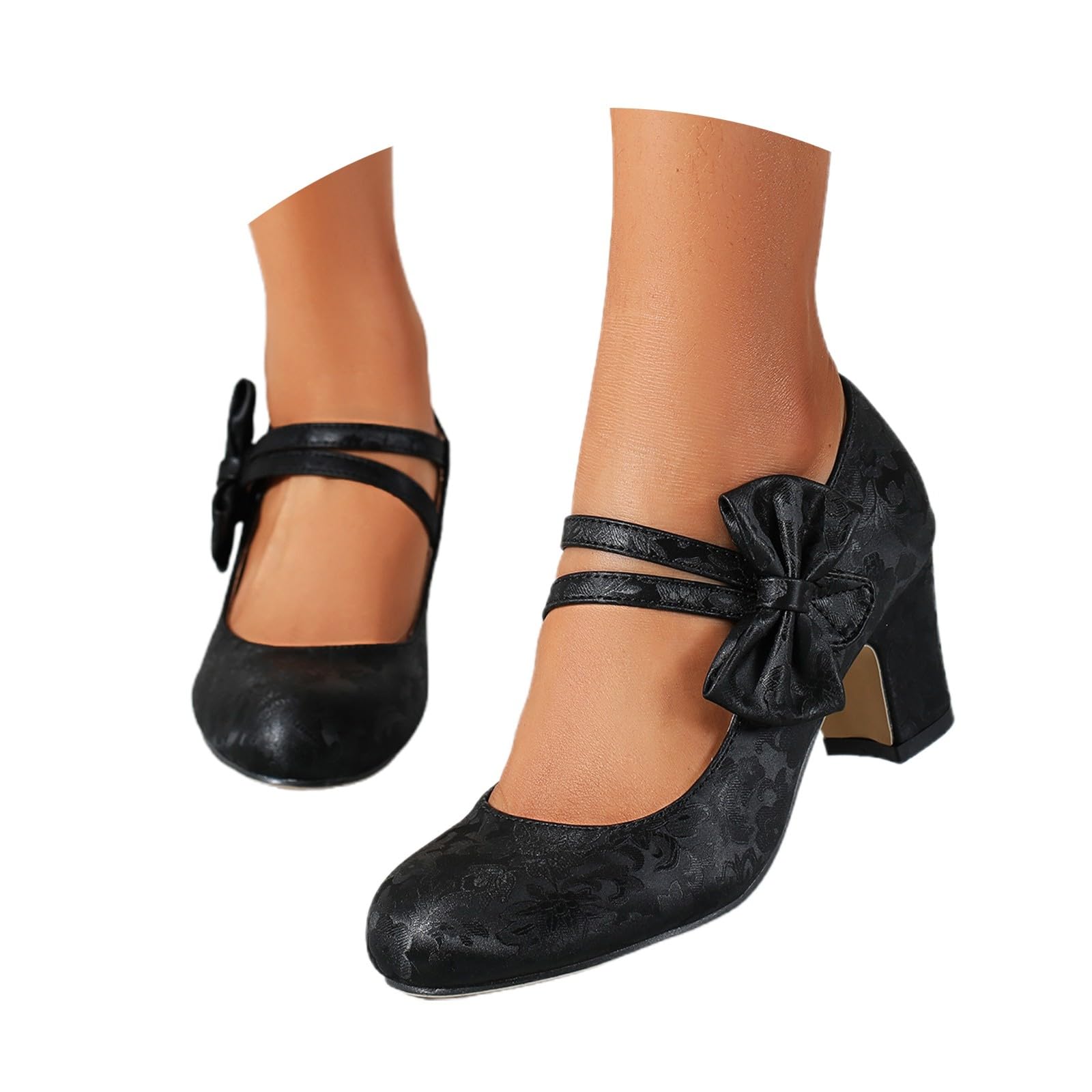 Mary Jane Escarpins Chaussures de mariage rétro pour femme Talons Bowknot Chaussures à talons pour fête de la bière Dirndl Chaussures de travail élégantes Sangle de cheville Chaussures de danse Talon