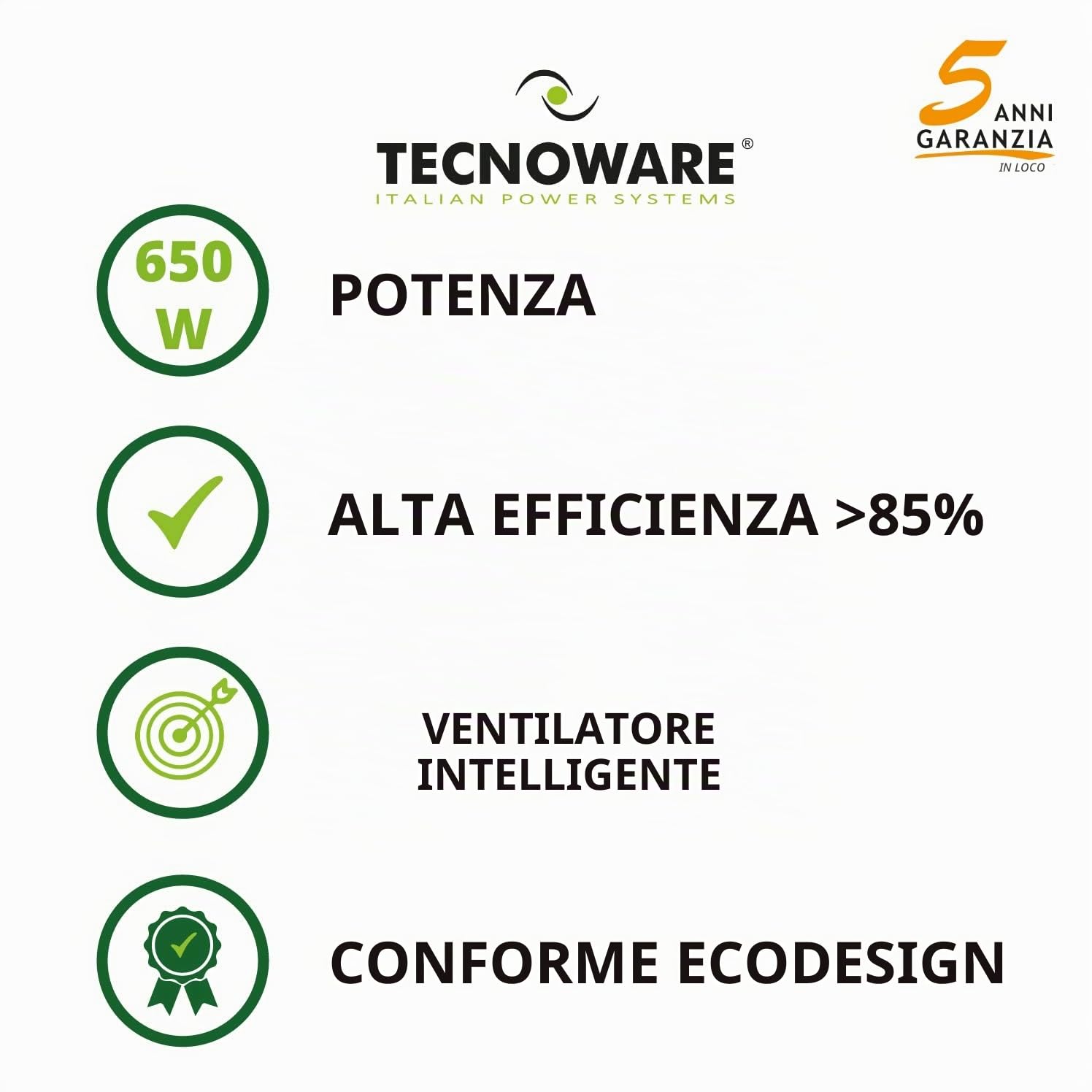 Tecnoware Alimentatore Modulare 650W per PC Gaming - Certificazione 80 Plus Bronze di Elevata Efficienza (>85%), con Ventola Ultra Silent