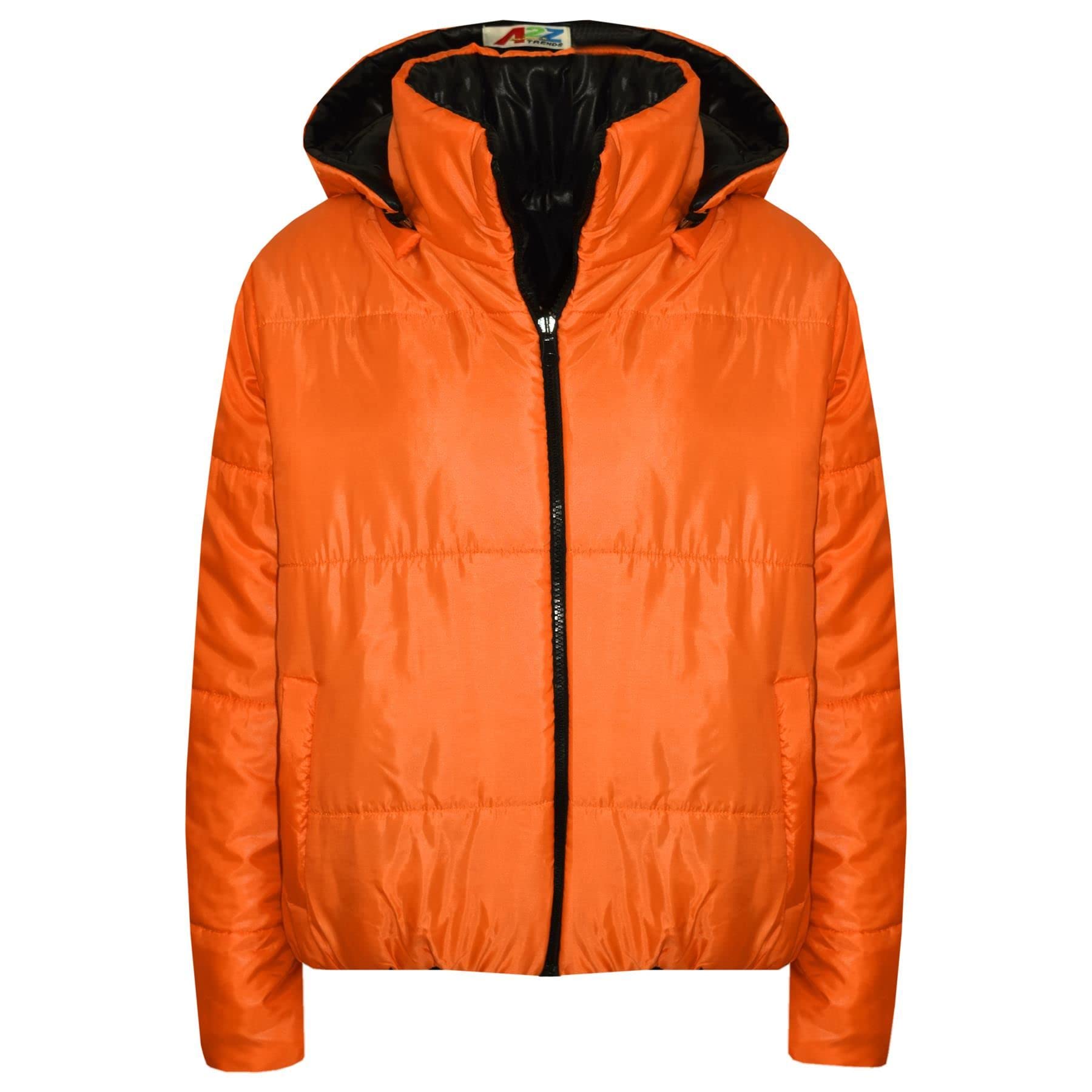 A2Z 4 Kids Dziewczyny Chłopcy Kurtka Dwustronna, Krótka, Z Kapturem, Wyściełana Podszewką Kurtki Puchowe - Reversible Jacket 492 Orange 9-10.